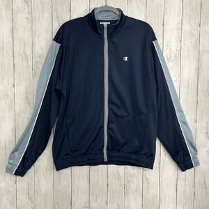 Champion Blue Gray Full Zip Jacket Large Windbreaker Track Jacket Faulty Pull